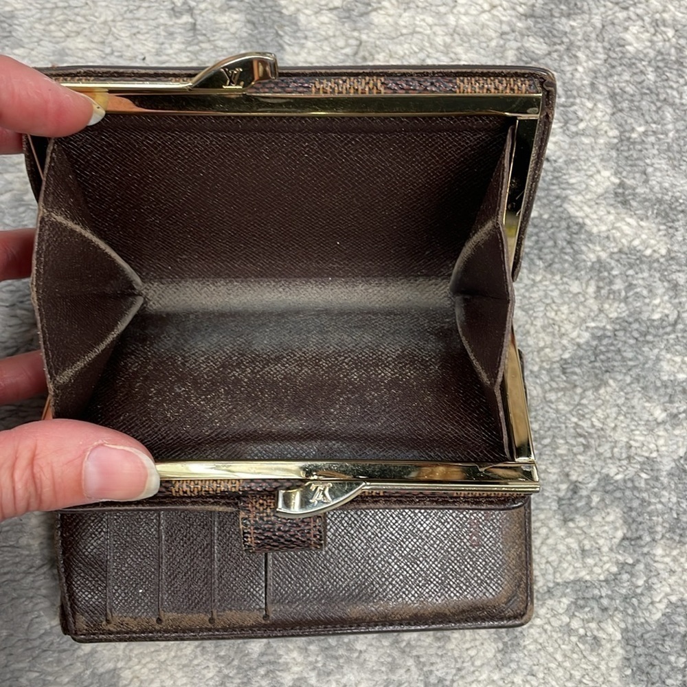 Louis Vuitton Damier Ebene French Kisslock Compact Wallet Brown Tan Checkboard - Picture 14 of 17